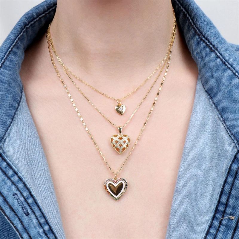 2022 Wholesale Three Layers New Fashion Trendy Girl Personalized Gold Plated Chain Heart Pendant Women′s Necklace