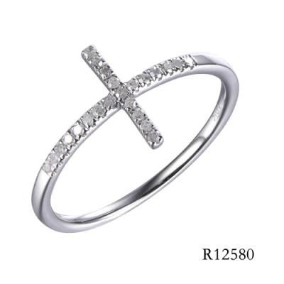 Elegant Cross 10K White Gold Diamond Wedding Ring