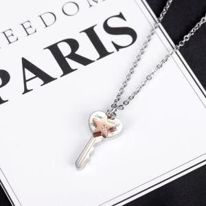 Gold Plated Stainless Steel Double Diamond Star Key Pendant Necklace