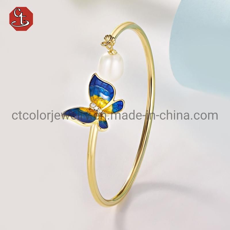New popular fashion jewelry Butterfly Fresh water pearl Enamel Bracelet