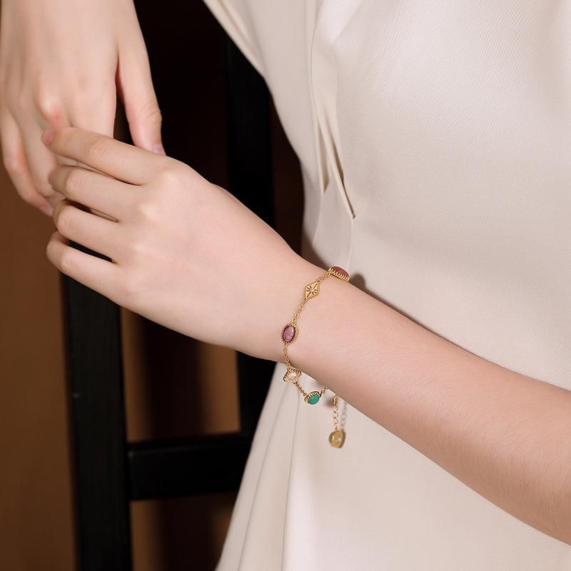 Dainty Jewelry Gold Plated Crystal Gemstone Charm Bracelet for Women