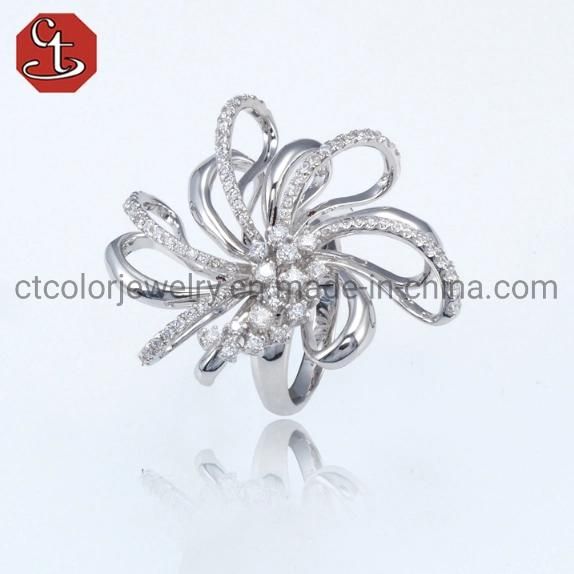 Wholesale Fashion Jewelry 925 Sterling Silver Rose Gold plated Flower Fine Jewelry Rings with CZ Customized Design