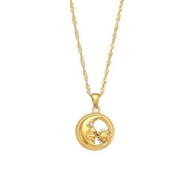 Factory Customized Fashion Fashion Creative Pendant Jewelry Stainless Steel Plated 18K Gold Hollow out Sun Moon Necklace
