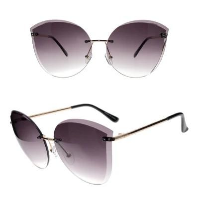 Cat Eye Rimless Frame Metal Sunglasses