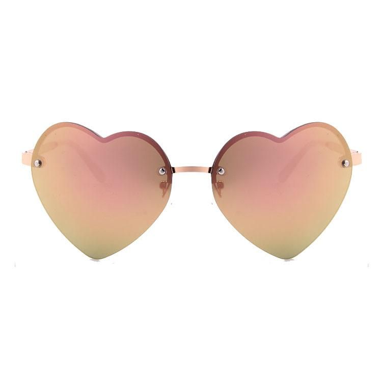 Rimless Heart Design Metal Pink Sunglass