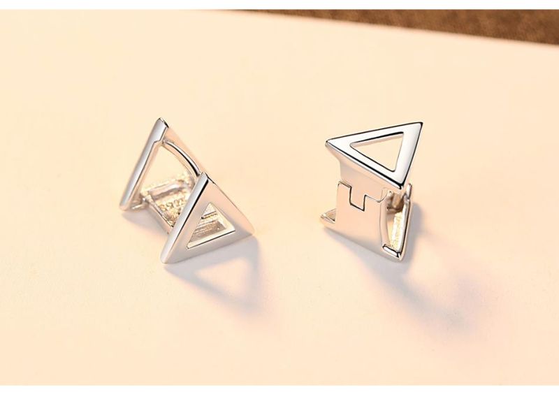 Mens 925 Silver Triangle Earring Double Ear Clip