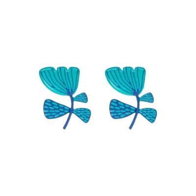 Fashion Jewelry Asymmetric Floral Earrings Irregular Blue Ear Clips
