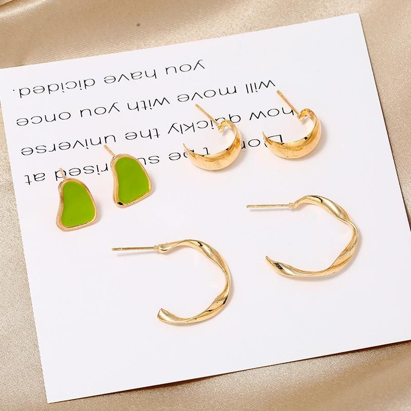 Fashion Ins Style Geometry Green Color Oil Drops Stud Earrings Set