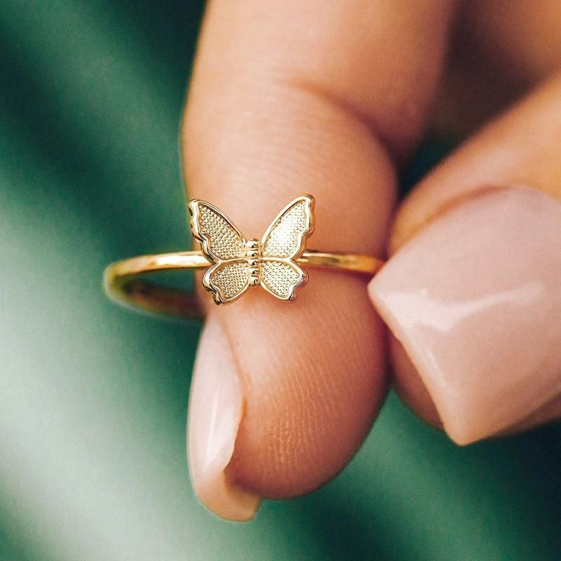 2022 Fashion Women 18K Gold Plated Custom Jewelry 925 Sterling Silver Simple S925 Finger Butterfly Rings for Lady