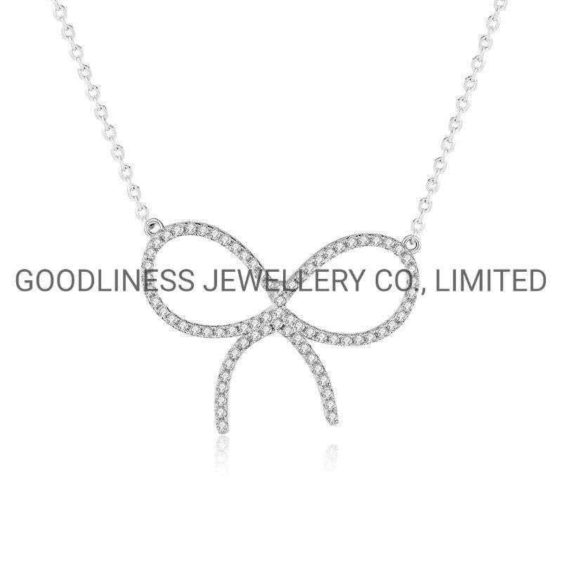 925 Sterling Silver Bow CZ Necklace Fine Jewelry