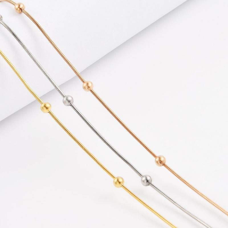 Factory Wholesale 18K Gold Plated Stainless Steel Round Snake Chain with Round Bead Jewellry for Layering Necklace Design