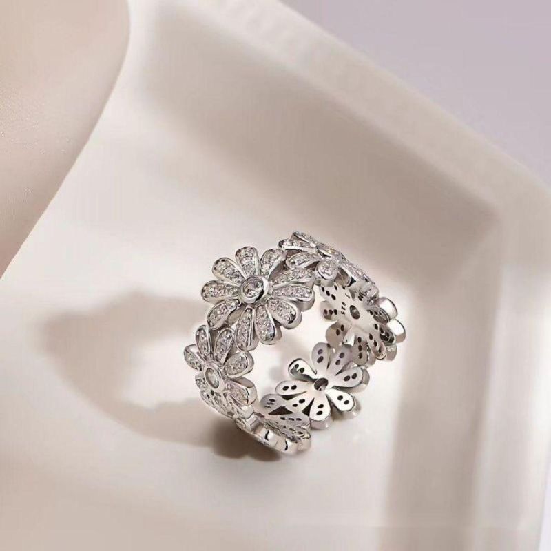 Wholesale 925 Sterling Silver Wide Daisy Ring Gold Plated Rings for Women Girls Rings Jewelry