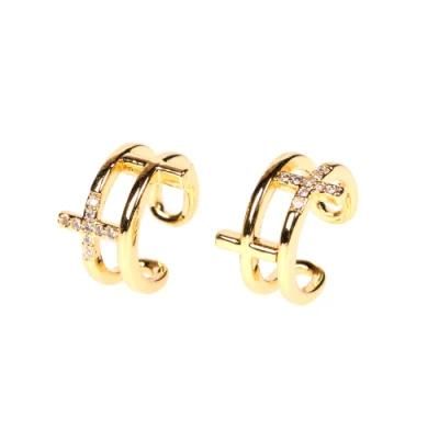 Fashion Gold Crystal Cross Girls Cute Cubic Zirconia Cuff Clip Earring