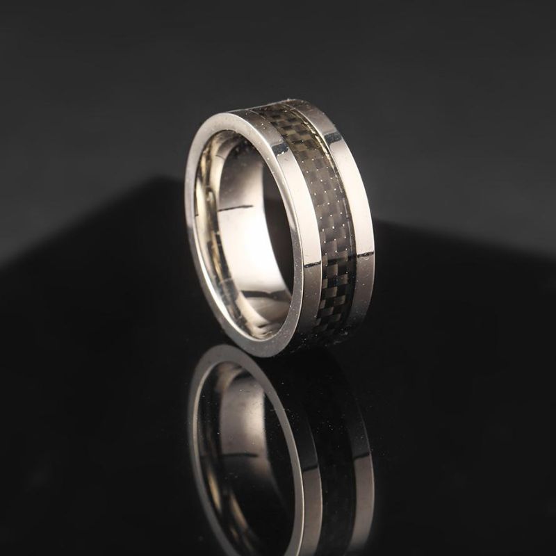 European and American Personality Rings Tungsten Steel Men′ S Rings Carbon Fiber Tungsten Steel Jewelry Wholesale