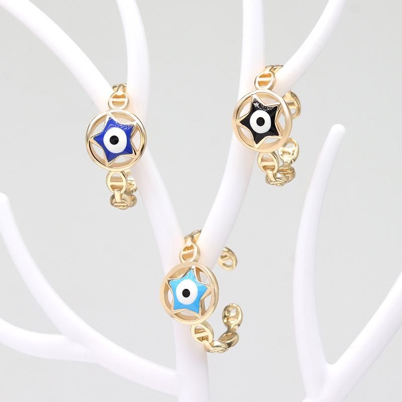 18K Gold Plated Oil Drip Adjustable Turkish Blue Eye Rings