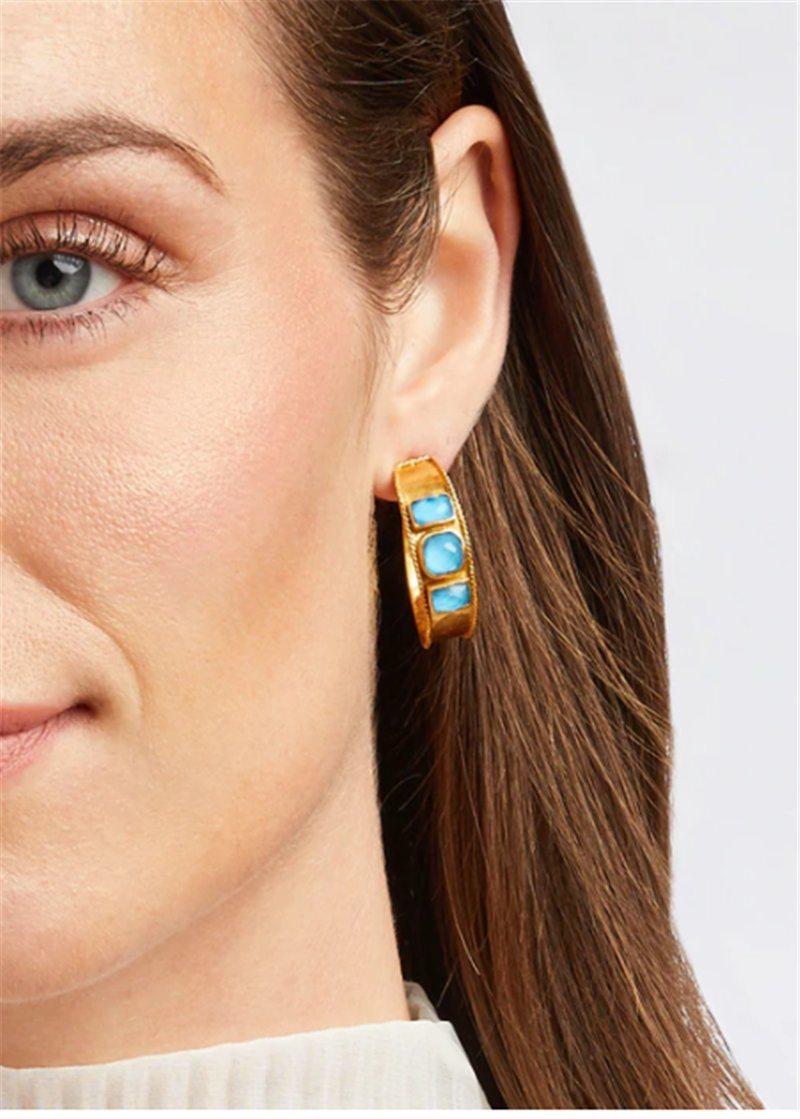 Europe Fashion Women Statement Hoop Ear Wholesale Earrings in Gold Plated with Black/Coral/Turquoise Acrylic/Resin Stones for Women Girls Fashion Jewelry
