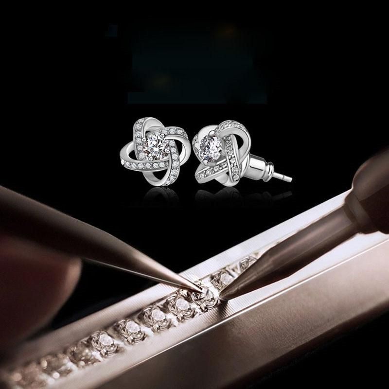 Crystal 925 Sterling Silver Knot Flower Earrings Women Fashion Wedding Jewelry