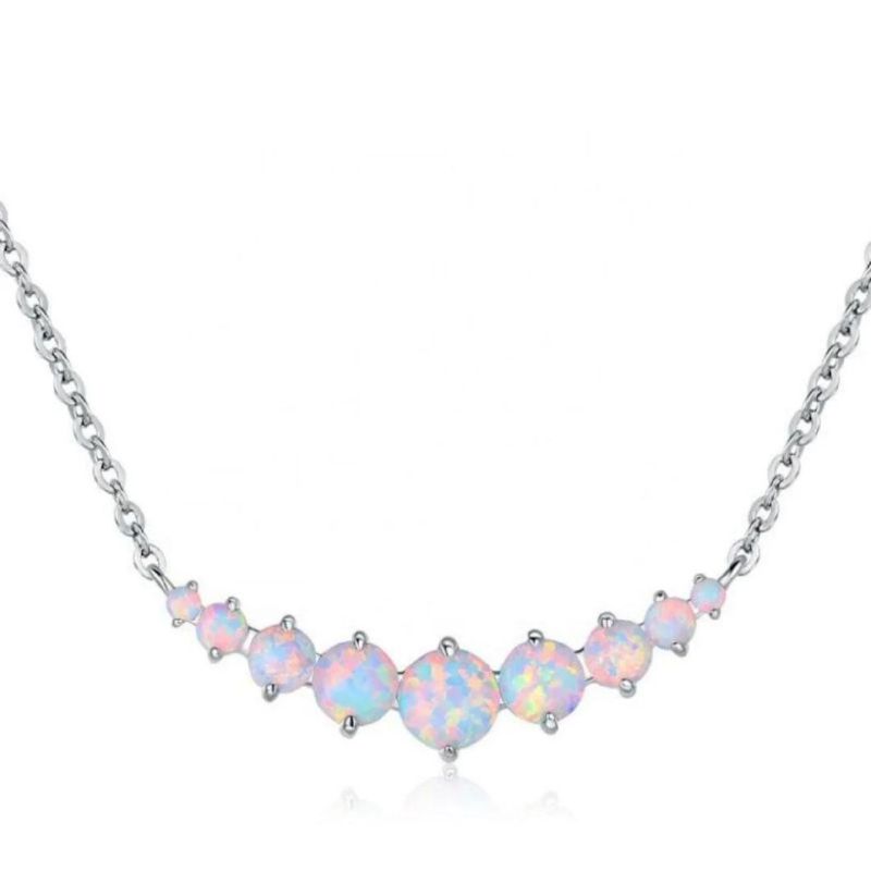 Charming Rose Gold Plated White Fire Opal Choker Graduated Necklace Jewelry Wedding Necklace