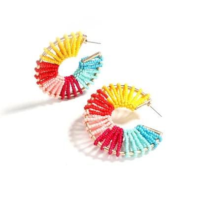 New Fashion Jewelry Bohamian Rainbow Colorful Bead Women Stud Earrings