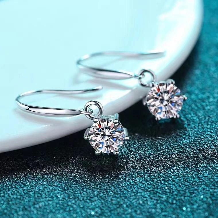 925 Silver Classic Six Claw Moissanite Ear-Hook Earrings for Women