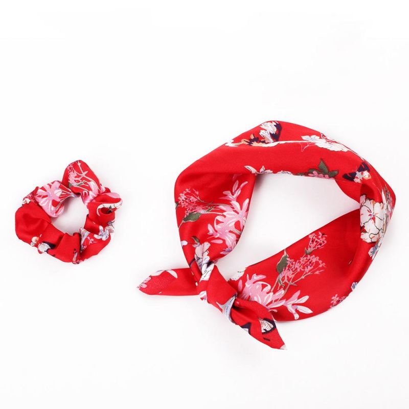 Ponytail Holder Bow Hair Scrunchies Silk Satin DOT Floral Scarf Scrunchies for Women