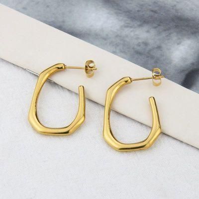 Gold Plated Hoop Shape Earrings High-Quality Stainless Steel Material Not Allergic Fashion Punk Style Jewelry