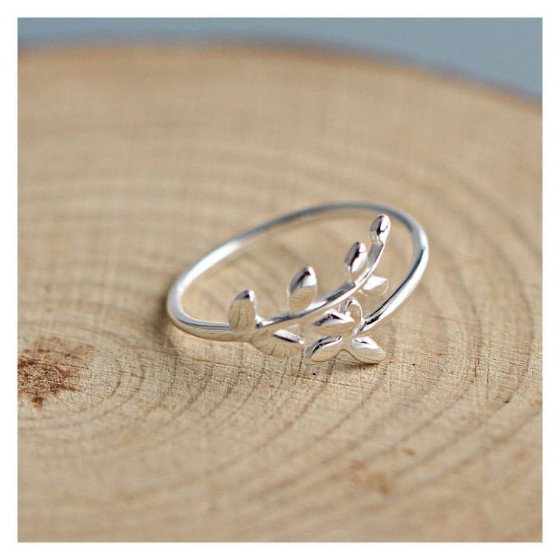 925 Solid Real Sterling Silver Fashion Leaves Opening Ring Sizable 5 6 7 for Teen Girl Kid Xmas Gift