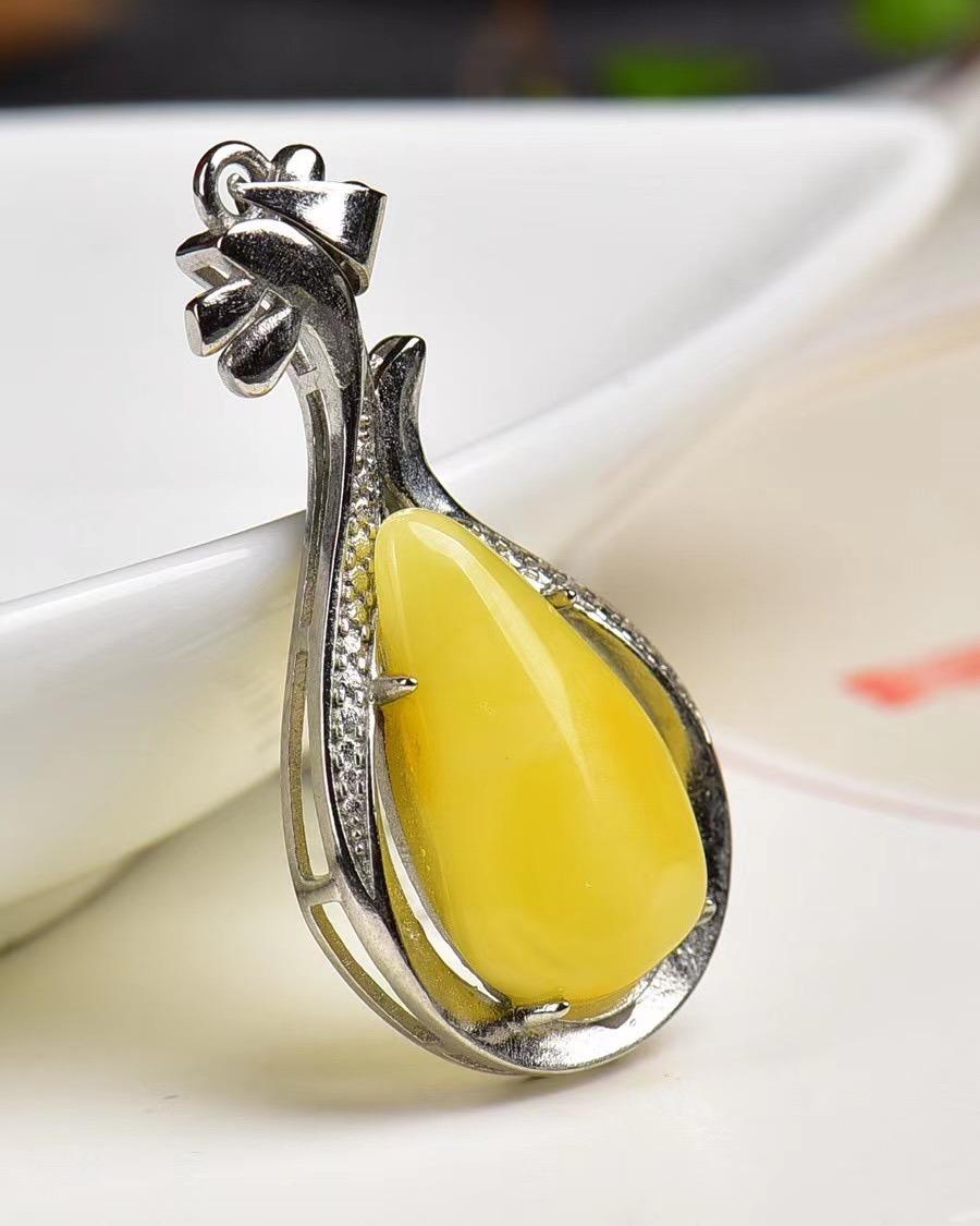 Oval Pendant Made of Mellite/Honeystone Natural Stone