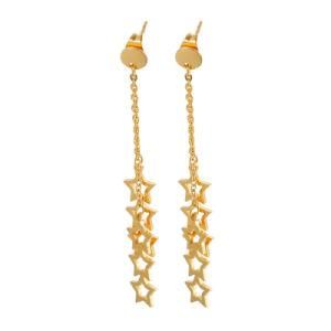 Pentagram Star Tassel Long Stainless Steel Earrings Stud