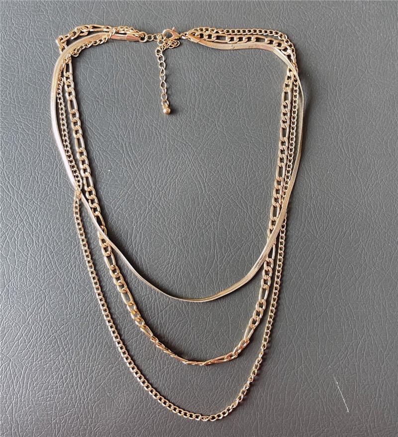 Best Selling 3 Layered Cube Curb Flat Snake Chain Multiple Necklace for Fashion Accessories