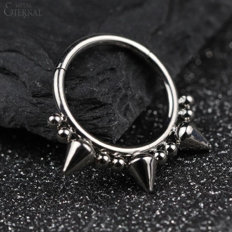 Eternal Metal ASTM F136 Titanium Hinged Clicker Nose Rings with Balls and Cones Piercing Jewelry