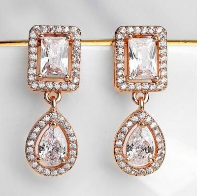 Wedding Bridal Elegant CZ Earring Jewelry, Rose Gold Earring for Wemen