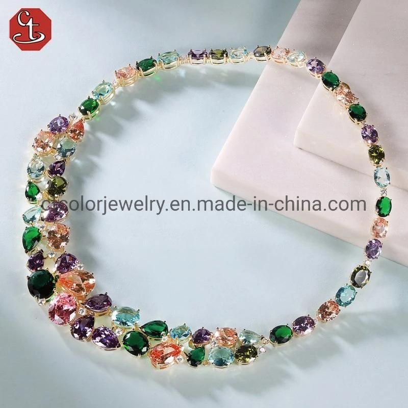Luxury personal custom women jewelry synthetic  color crystal necklace