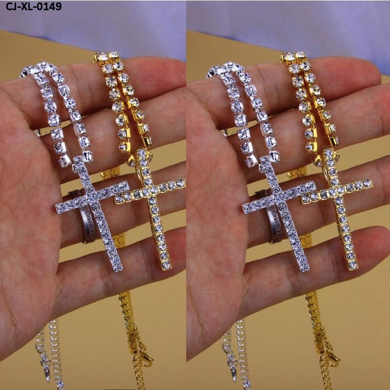 New Jesus Cross Necklace with Diamond Christian Religious Belief Rhinestone Pendant Choker