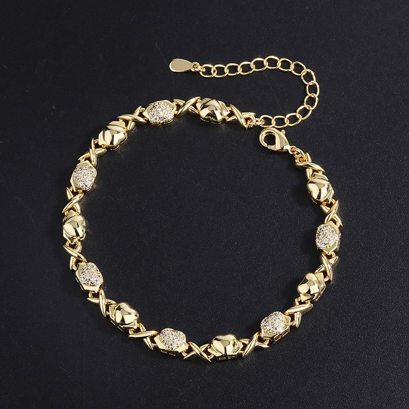 Western Fashion Jewelry Ins Style Heart Shape Gold Bracelet&Necklace Set