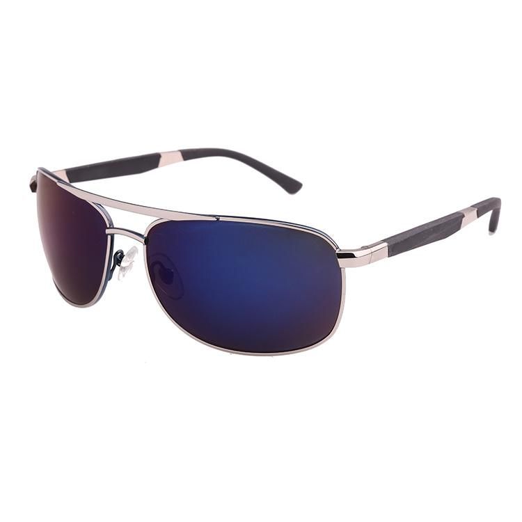 Shiny Silver Blue Mirror High Quality Metal Men Sunglasses
