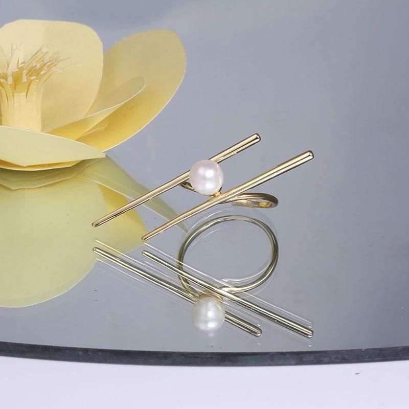 925 Silver Gold Plated Chopsticks Shape Fashion Accessories Fashion Jewelry Fine Jewellery Pearl Ball Hot Sale Ring