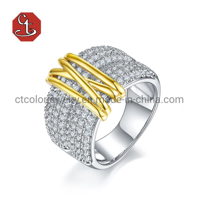 Inlaid 925 Sterling Silver Two Tone Color Ring Fashion Silver or Brass Jewelry