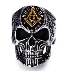 Stainless Steel Masonic Skull Rings Men&prime;s High Quality Personality Punk Ring