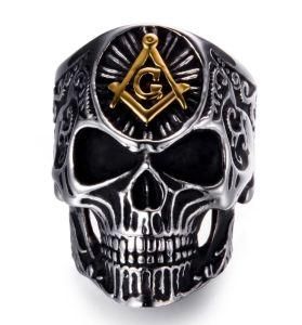 Stainless Steel Masonic Skull Rings Men&prime;s High Quality Personality Punk Ring