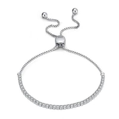 Women 925 Sterling Silver Jewelry Cubic Zirconia Adjustable Charm Bracelet
