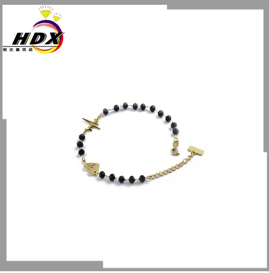 Frosty Wind Simple Black Gold with Love Hollow ECG Women′ S Bracelet