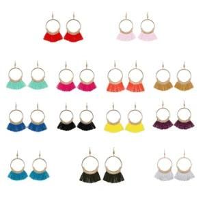 Golden Round Circle Ring Dangle Hanging Drop Earrings
