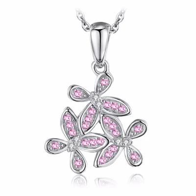 Fashion Jewelry 925 Sterling Silver Pink Flower Pendant Necklace for Women Wholesale