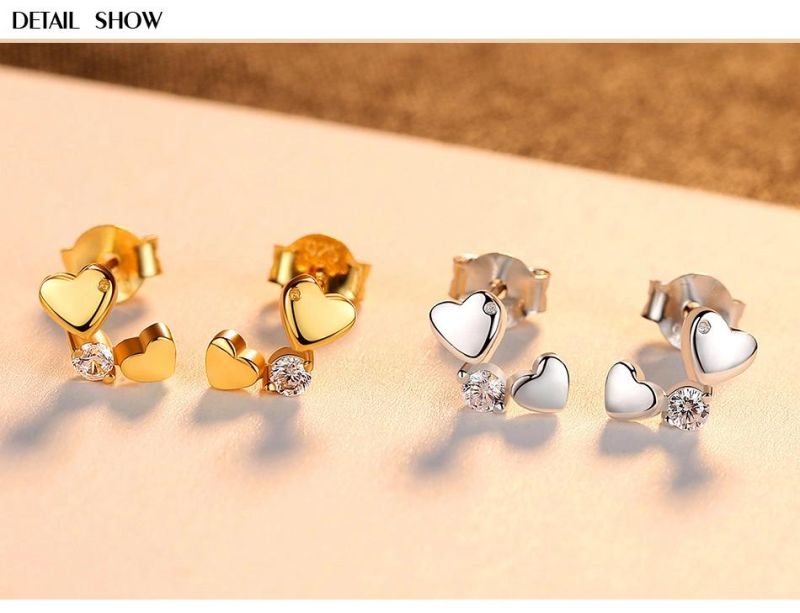 Fashion Jewelry Heart Shape Clip Earring Stud with Crystal Stones