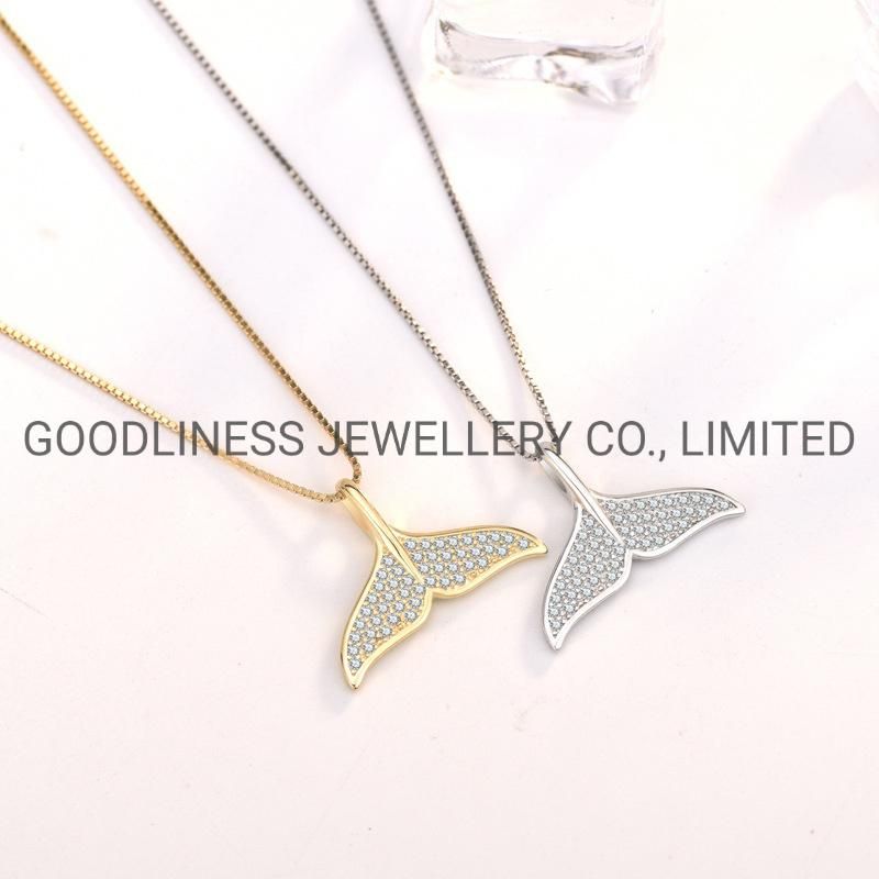 925 Sterling Silver CZ Whale Tail Necklace Fine Jewelry