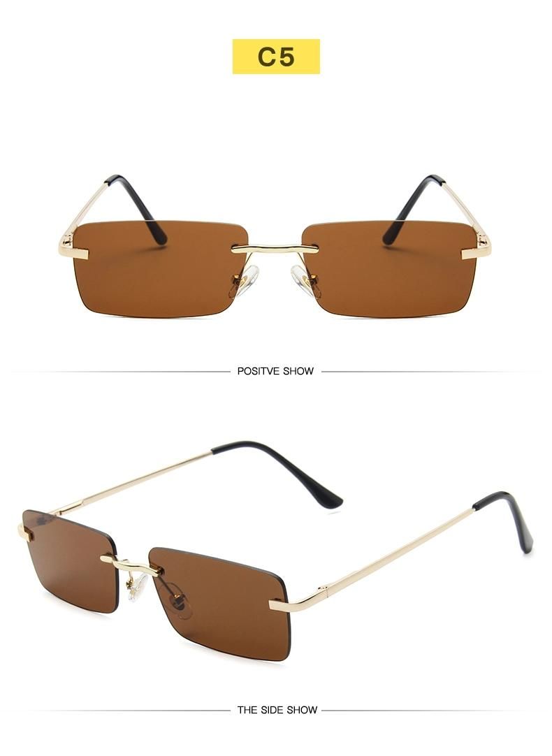 Rimless Sunglasses Women′s Square Small Frame Ocean Sheet Spring Leg Sunglasses