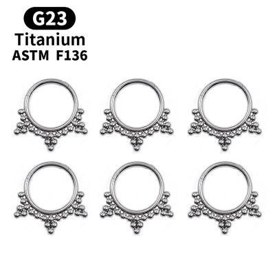 Titanium Daith Earring Hoop Solid G23 Cartilage Tragus Helix Rings 16g Titanium Septum Piercing Jewelry Hinged Segment Hoop with Clear CZ Paved