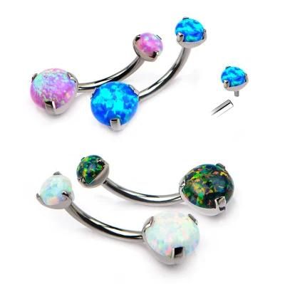Eternal Metal ASTM F136 Titanium Internally Threaded Round Synthetic Opal Prong Set CZ Belly Button Ring Body Jewelry