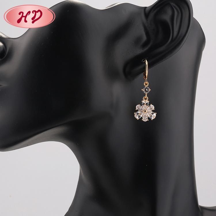 Korea Fashion Purple Cubic Zirconia 18K Gold Plated Long Drop Earring for Girls